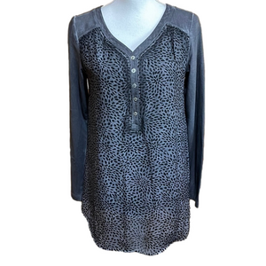 Soft Surroundings Dark Gray Henley with a Dot Print Sheer Silk Overlay XS  - EUC